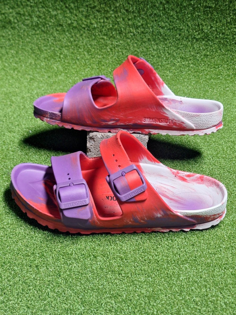 Birkenstock Arizona EVA Slides 39 / US Women's 8 Tie Dye Multicolor Red Purple